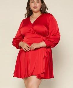 SKIES ARE BLUE Plus Size - Surplice Wrap Mini Dress Clothing